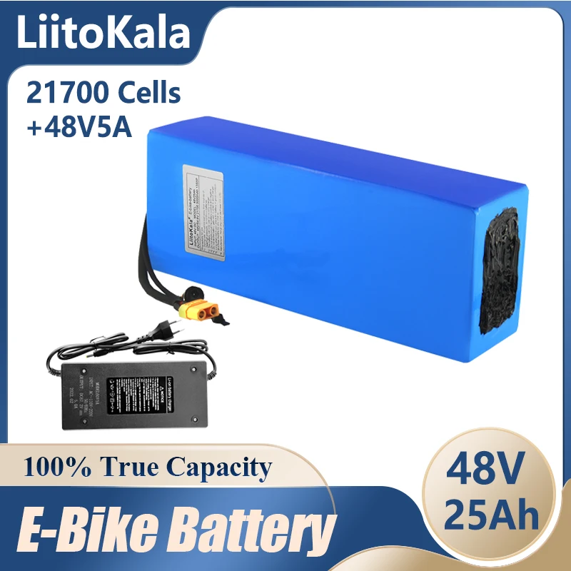 LiitoKala 48V 25ah 21700 5000mAh 13S5P Lithium Battery Pack 48V 25AH 1500W electric bicycle battery Built in 30A BMS T XT90 plug