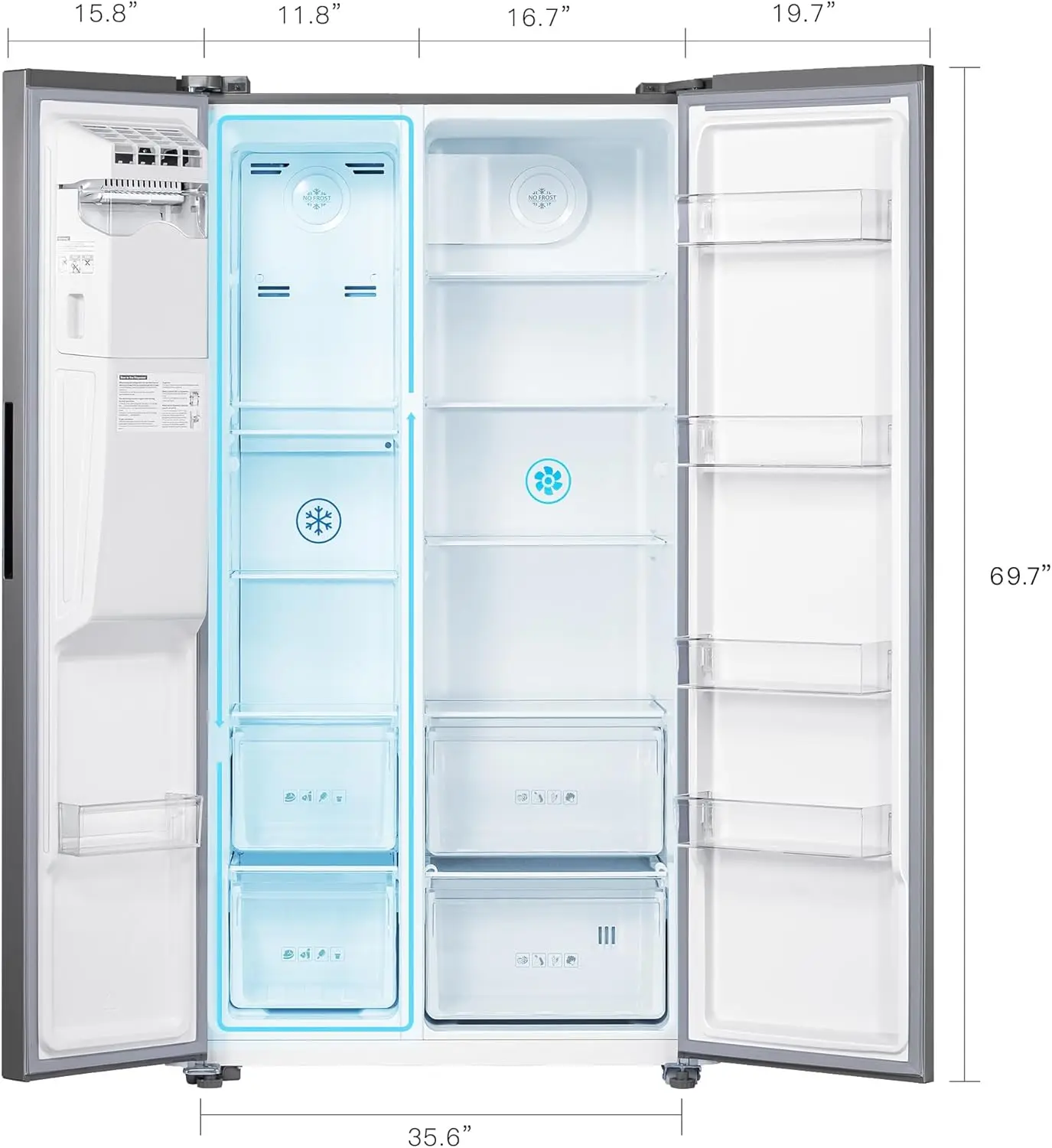 Freestanding Side-by-Side Refrigerator with 18.1Cu. Ft Capacity Built-In Ice Maker & Water Dispensers 2 Door Auto Defrost Fridge