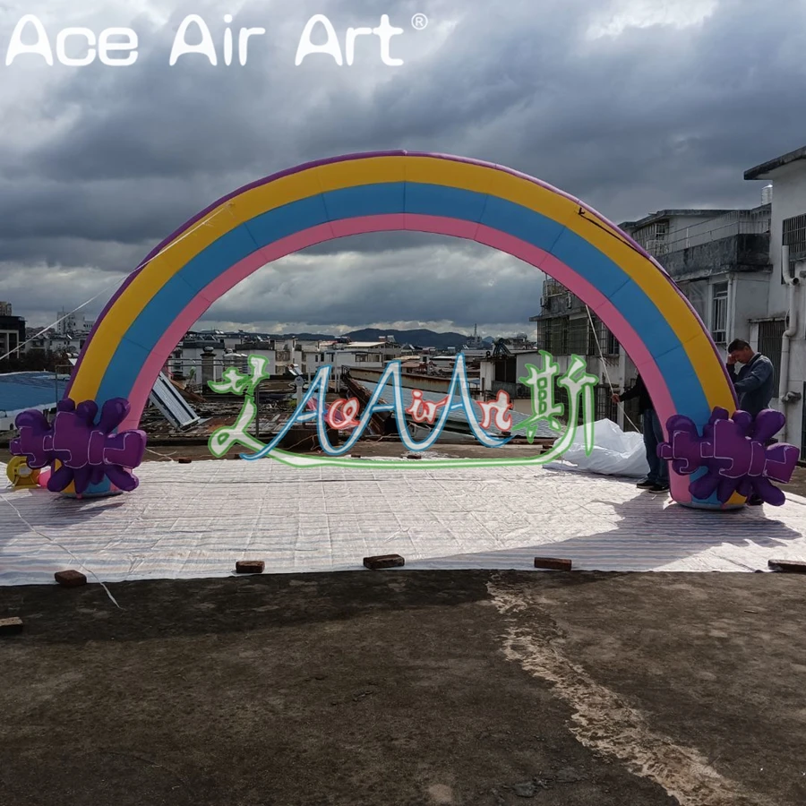 

6.4 x 3.2m Beautiful Inflatable Rainbow Arch Colorful Gate With Logo For Decoration Made By Ace Air Art