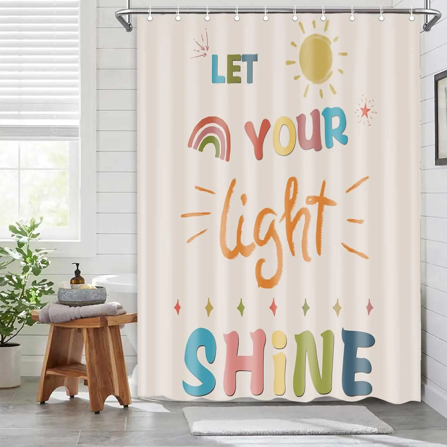 

Quotes Colorful Kids Bathroom Shower Curtain Sets Toddler Cartoon Inspirational Classical English Letter Let You Light Shine