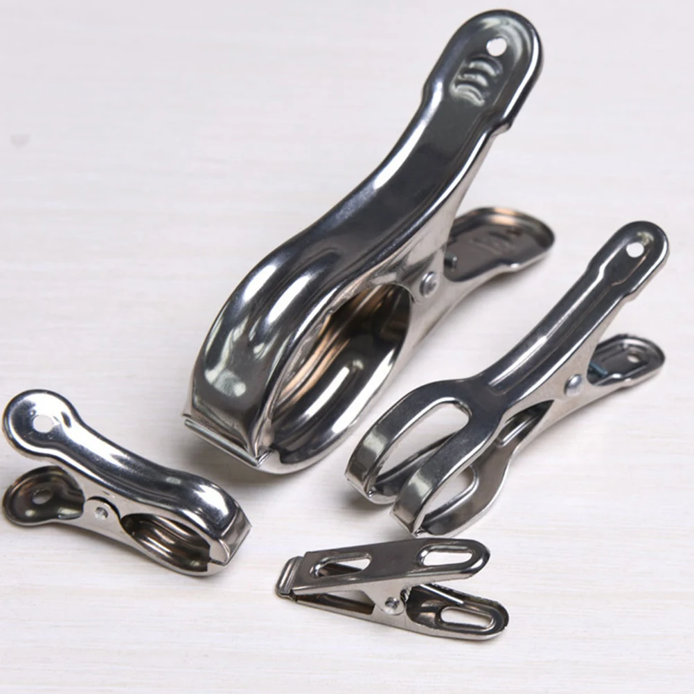 

12 PCS Stainless Steel Clip Windproof Clips Large Quilt Clothes Non-magnetic Elastic Silver