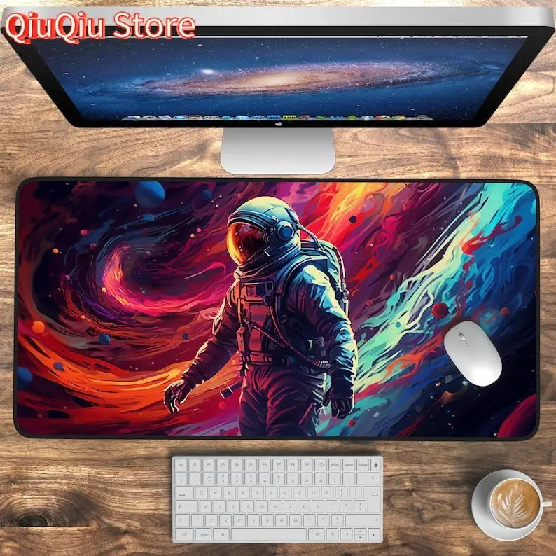 

Настольный коврик «Странная планета», настольный коврик «Астронавт», футуристический коврик для мыши с космическим кораблем, космическая сцена «A-Inspiring», яркие цвета, космический A