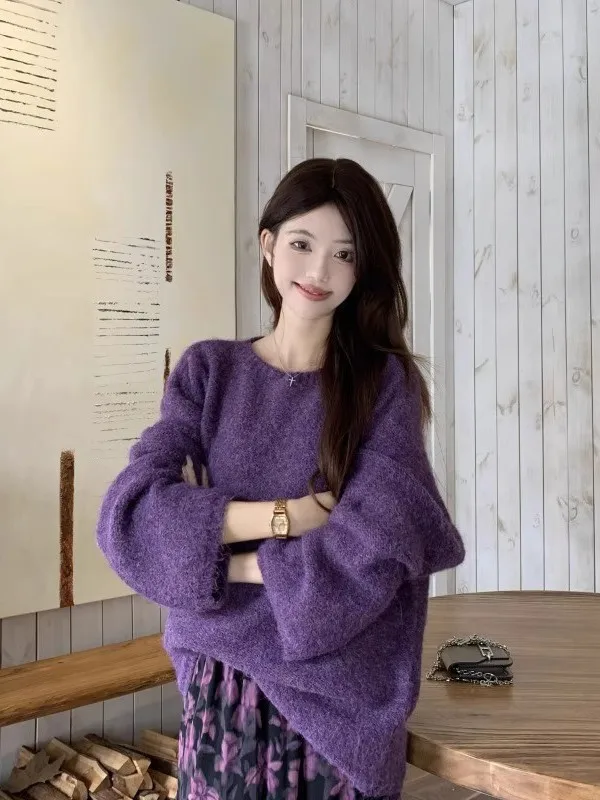 

Autumn Winter Women's Soft Floral Knitted Sweater And f Skirt Set Gentle Sle Medium Thin round Ne Loose Fit