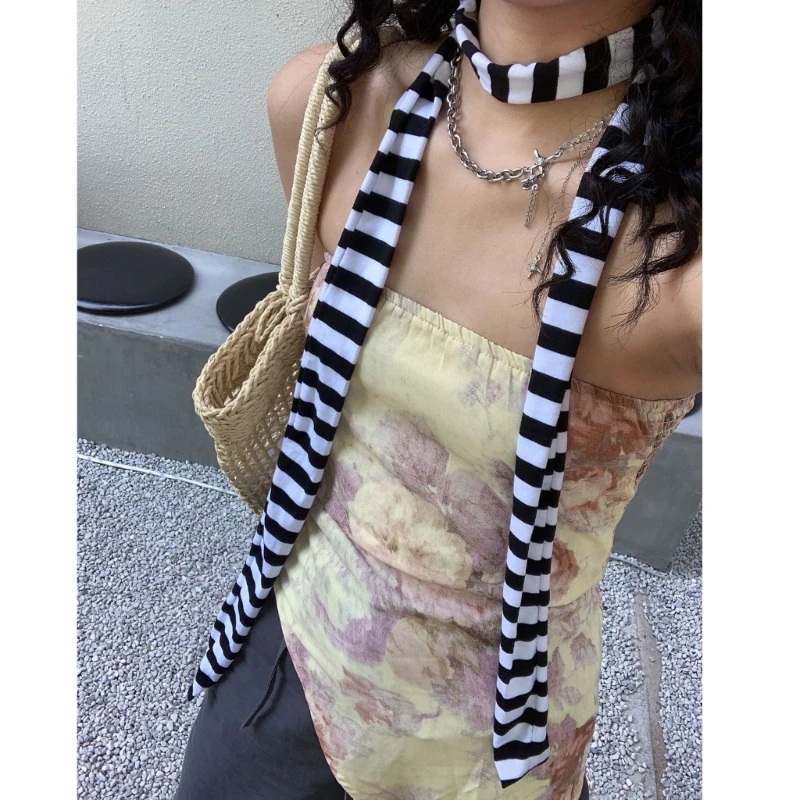 Lady Goth Harajuku Cool Scarve Y2k Girl Stripe Long Knitted Scarves Fashion Cloth Unisex Street Casual Neckerchief