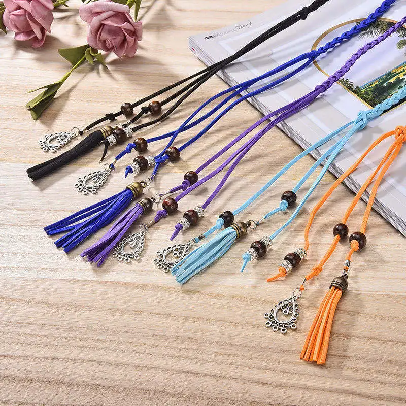 Handwoven Thin Waist Rope Fashion Women's Waist Chain with Pendant Fringe Decorative Belt for Dress Sweater Jeans