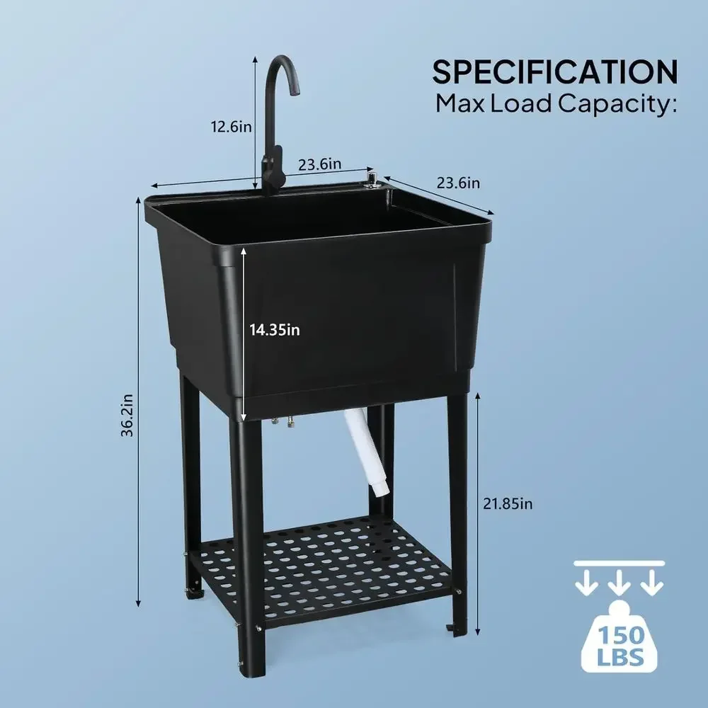21 Gallon Black Stainless Steel Utility Sink with Faucet for Laundry or Washing Room