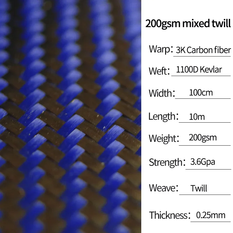 

Bulk sales 3K 200gsm 1100D red yellow blue Kevlar & Carbon fiber Aramid Hybrid twill fabric cloth 1m x 10 m wholesale price