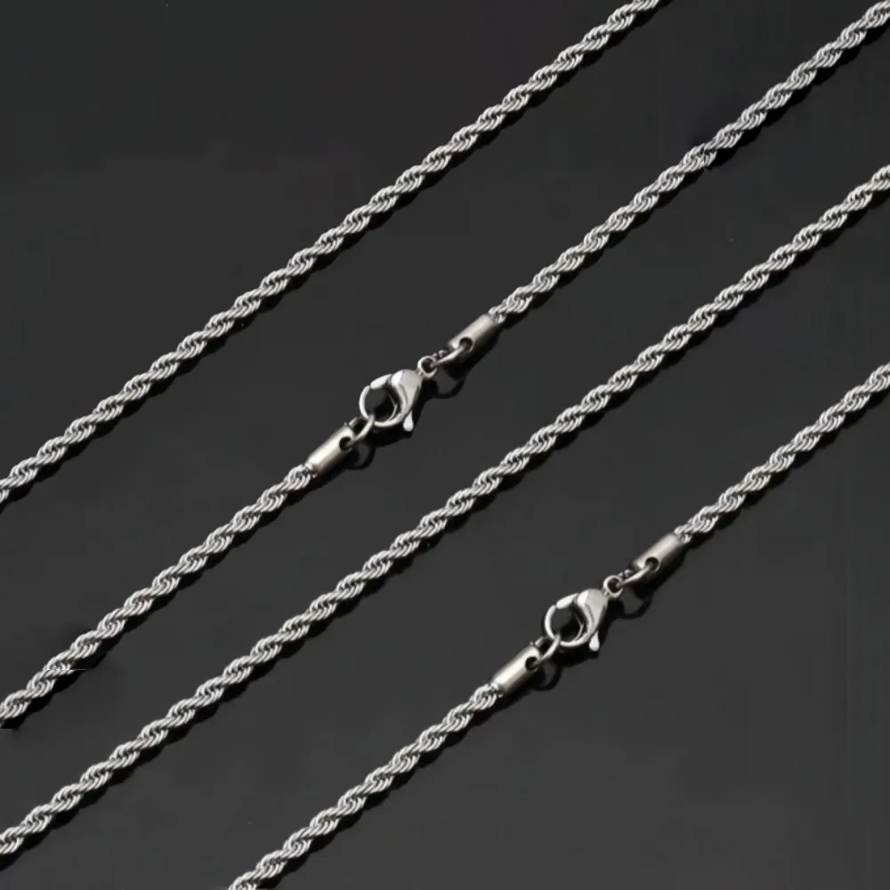 5pcs Titanium Stainless Steel Twist Rope Necklace Chain for DIY Men Women Punk Jewelry Making Supplies Lobster Clasps Wholesale