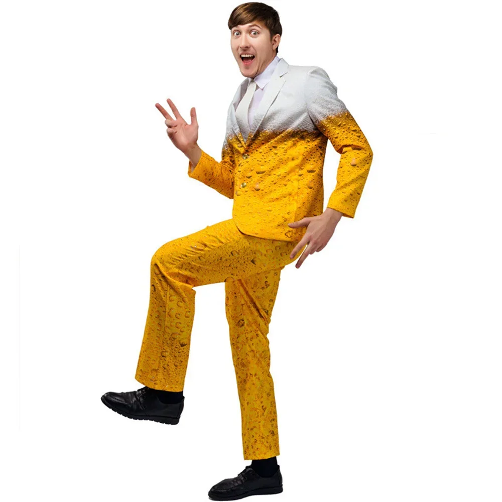 

Men's Oktoberfest Suit Costume Oktoberfest 3d Cosplay Set Halloween Yellow Beer Party Fancy Dress Up Adult Suit Clothes