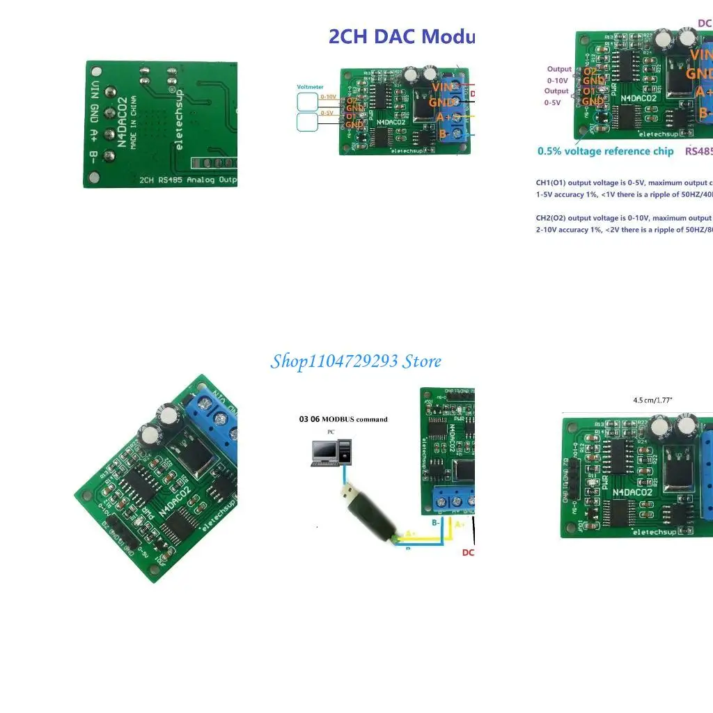 

Y2GD DC12V 2CH DAC Module 0-5V 0-10V PWM to Analog Converter RS485 Modbus RTU Board