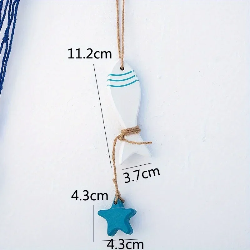 3Pcs/Set Wood Crafts Mediterranean Starfish Hung Fish Nautical Decor Hang Decorated Marine Pendant