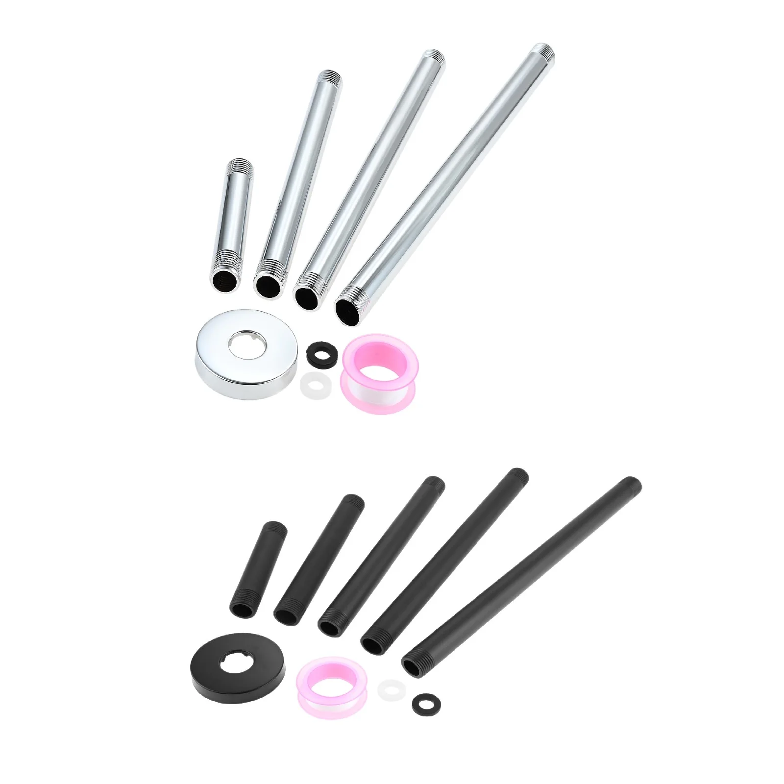 1Set Multi-size Shower Arm Black/Polished Chrome 1/2