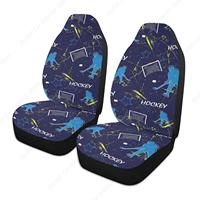 Blue Silhouette Hockey Players Playing Ice Hockey on Black 2PC Front Car Seat Covers Set Universal Fit for Vehicle Sedan