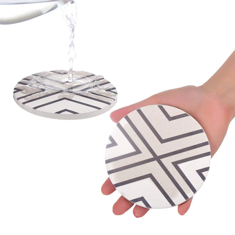 

6pcs Absorbent Stone Coaster Round Geometric Design Non-Slip Cork Bottom For Home Office Bar Use Coasters For Drinks