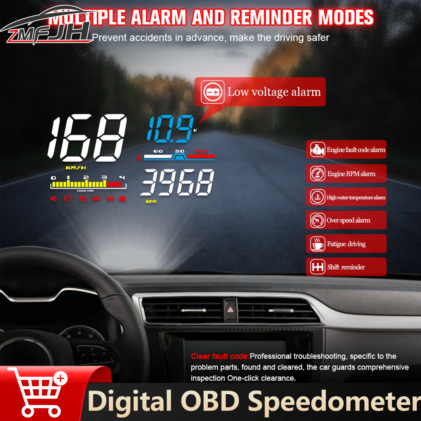 

D5000 Digital OBD2 Speedometer For HUD Windshield Projector Car Head Up Display With Overspeed Alarm RPM Voltage Water Temp