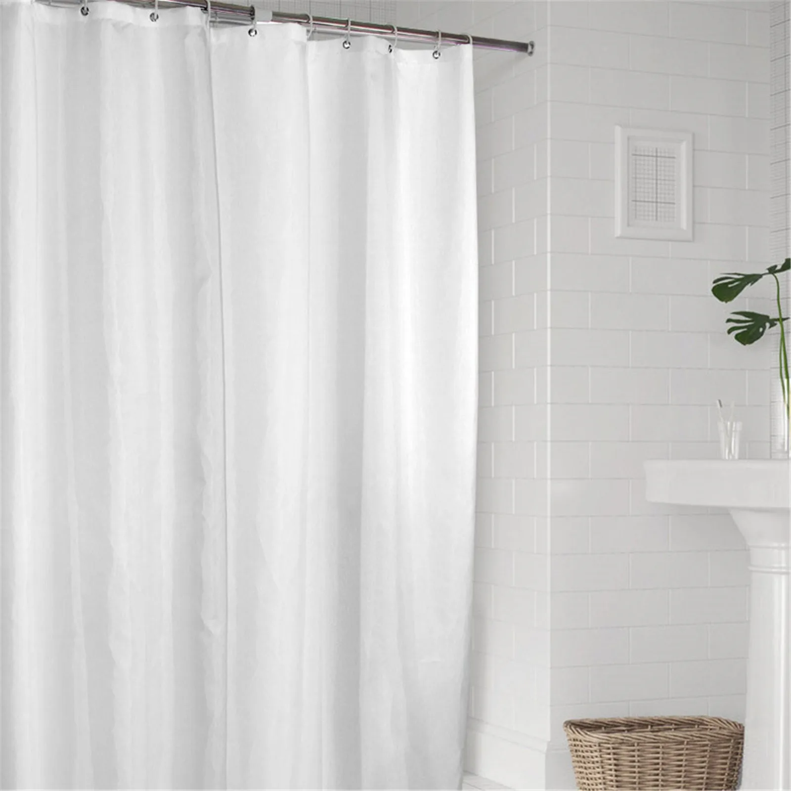 Solid Color Bath Curtain White Simple Shower Curtains High Quality Waterproof Comfortable For Bathroom Plastic Hooks Home Decor