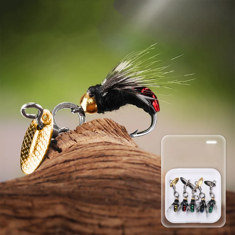 5pcs Fly Hooks Flies Insect Lures Bait Fly Fishing Decoy Bait Sequins Fishhook Trout Nymph Fly Fishing Lure Natural Insect Bait