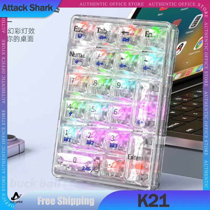 

Attack Shark K21 Number Keypads 3 Mode Bluetooth Wireless Transparent Keypad 21keys Hot Swap Rgb Mini Numeric Keyboards Kit Gift