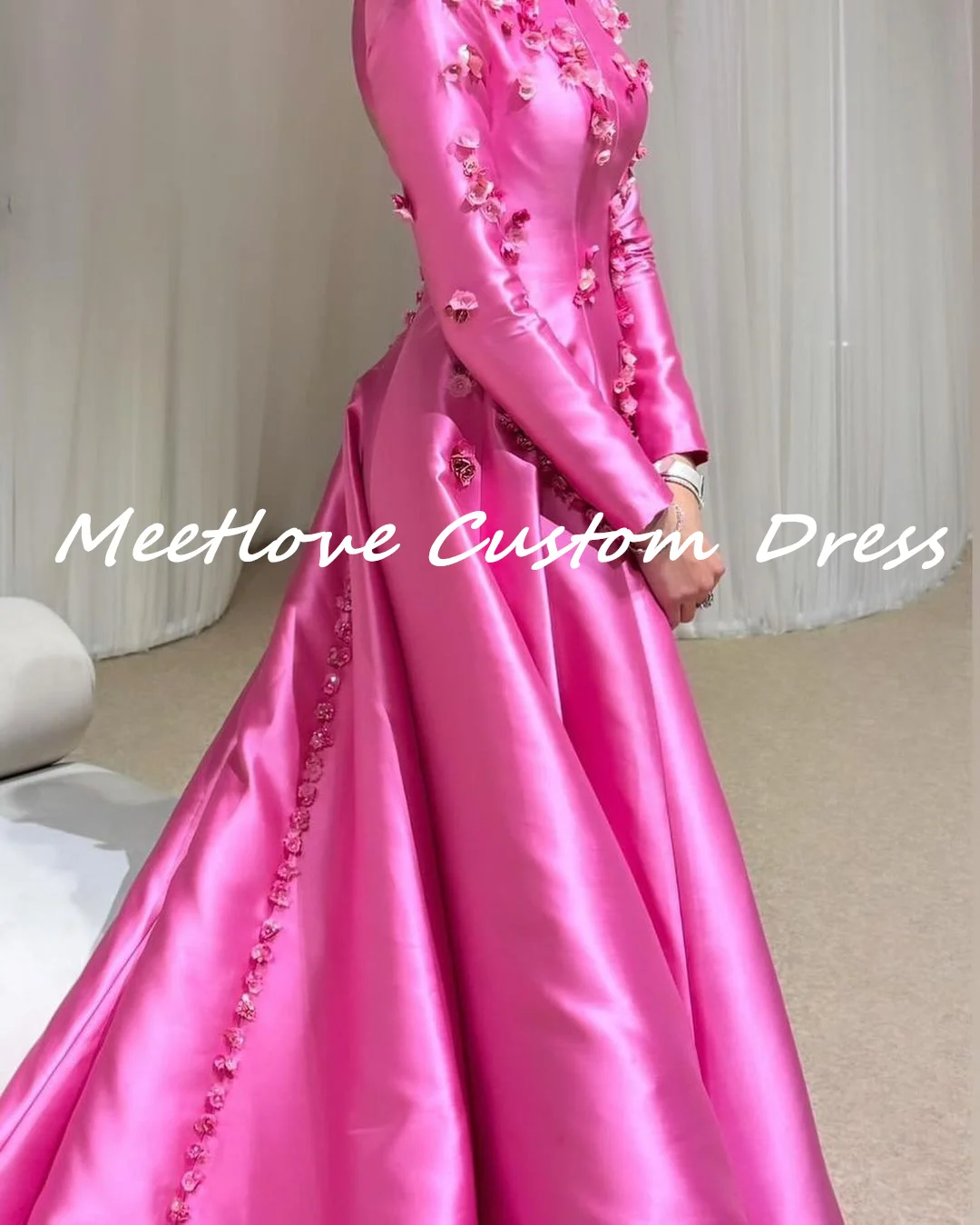 Meetlove Customized Pink A-Line Zipper up Elegant and beautiful dress Dubai Luxury Evening Dress 2024