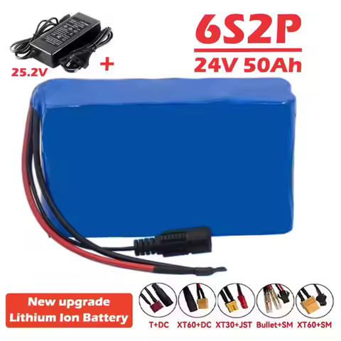 50000mAh 24V 6s2p 18650 lithium battery rechargeable battery with BMS protection board lithium-ion battery pack with charger
