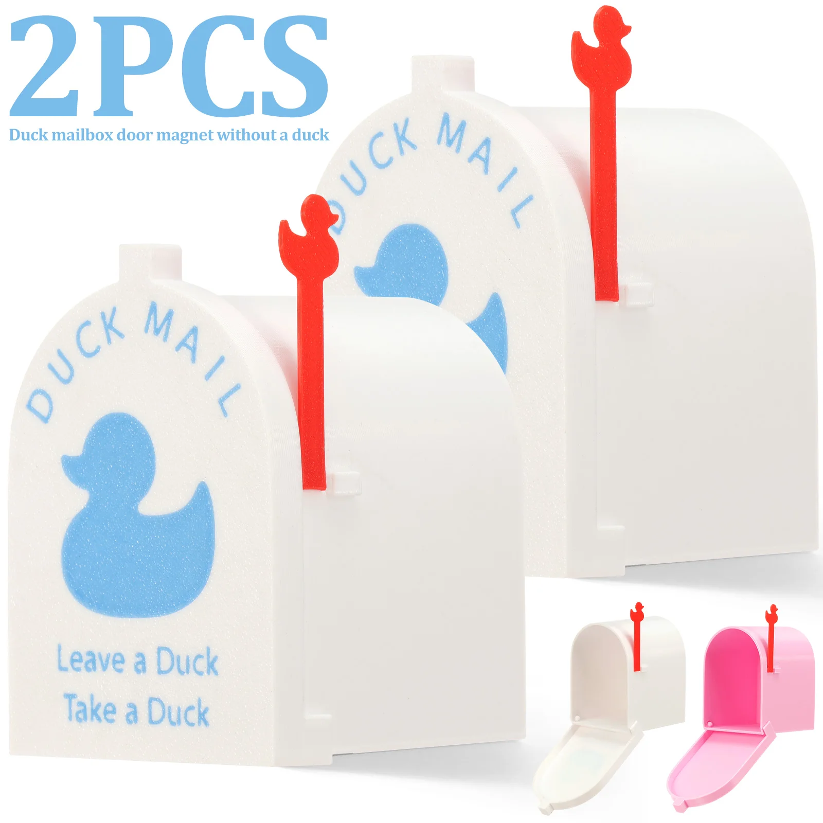 2Pcs Magnetic Cruising Duck Mailbox Plastic Mini Duck Mailbox Decoration with Movable Flag Fridge Door Funny Stickers Home Dec