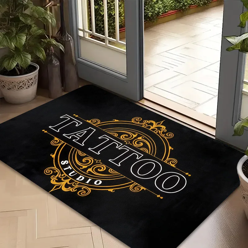 Vintage Tattoo Studio Letter Area Rug Non Slip Washable Floor Mat For Bedroom Entryway Game Room Home Decor