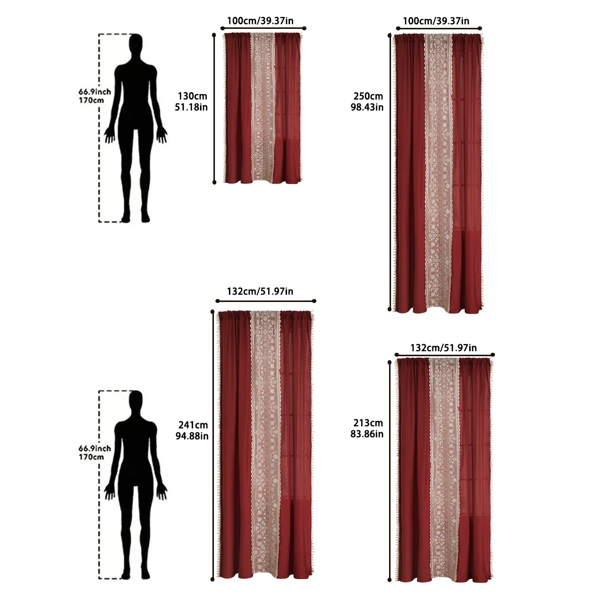 1 قطعة عيد الميلاد الأحمر البوليستر Pongee شبه شفافة ندفة الثلج على الوجهين بوم بوم قضيب جيب الستائر ، مناسبة لعيد الميلاد