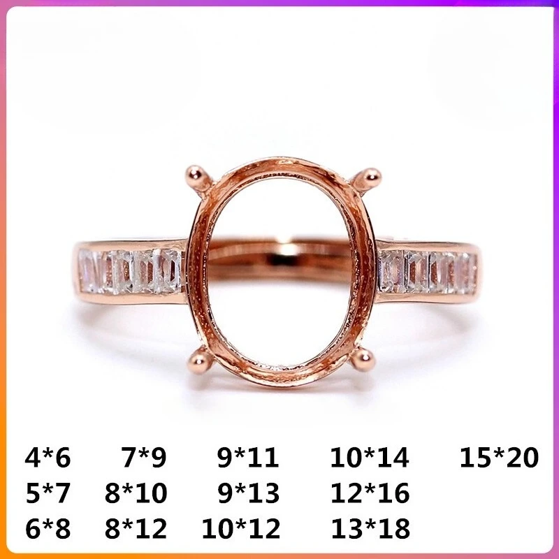 

S925 Sterling Silver Classic Ring Setting, Suitable for 4×6mm to 15×20mm Stones, Simple DIY Jewelry Mount
