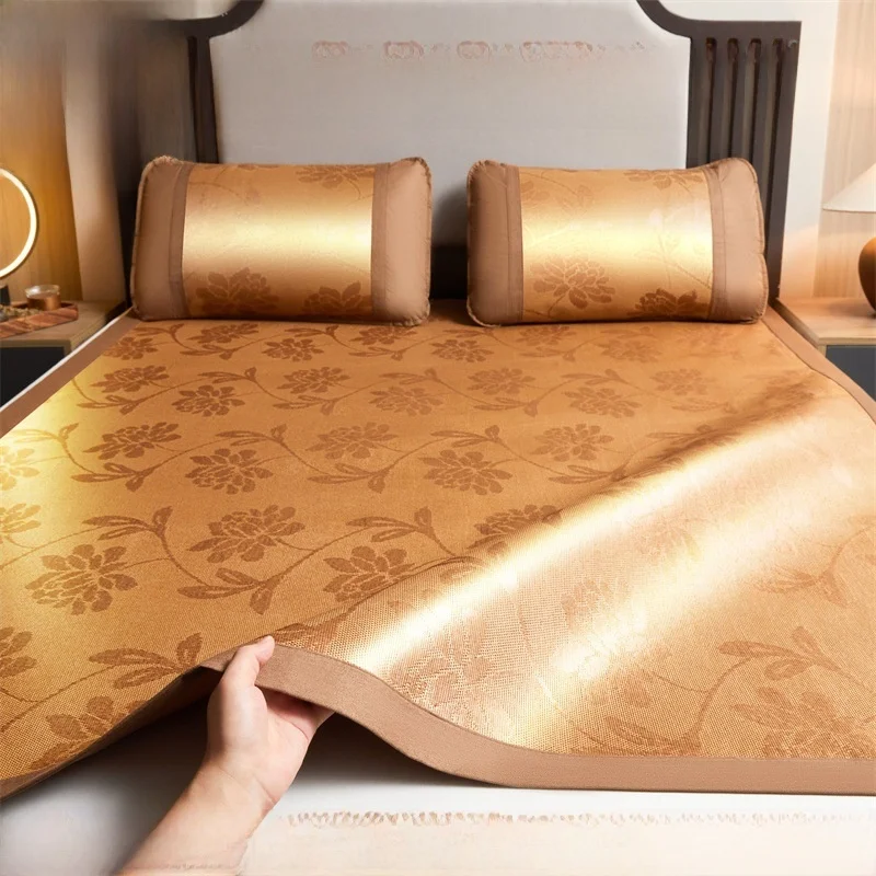 

Summer Ice Silk Foldable Wicker Mat Three-Piece Set Stain-Resistant Non-Slip Student Dormitory Single Double Bed Cooling Mat