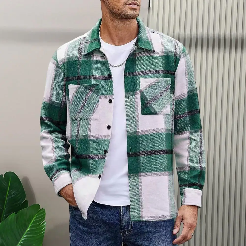 

Fashion Men's High-end Warm Plaid Shirt Autumn Winter Thickened Shirt Jacket Mens Elastic Casual Shirts