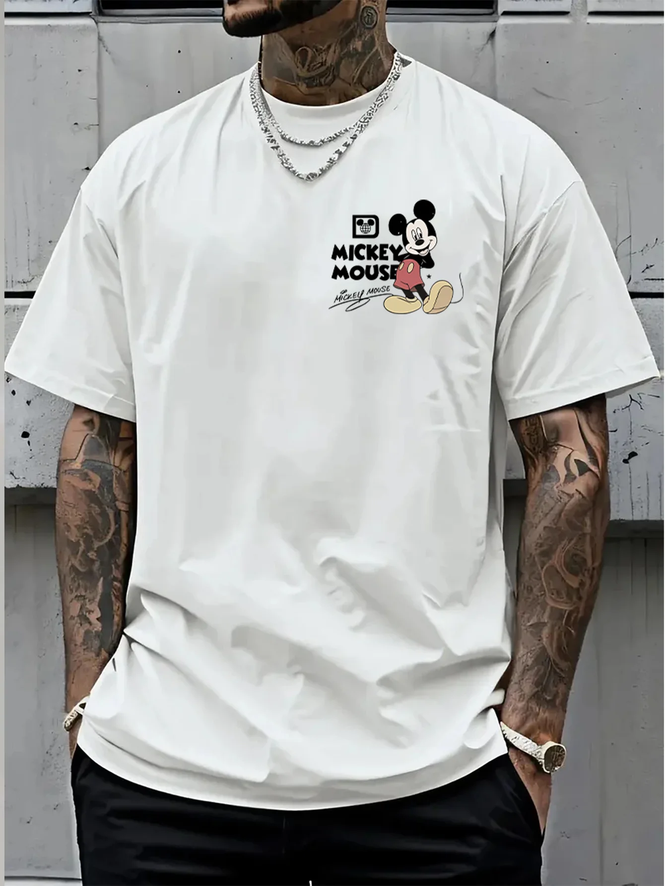 2026 Disney Mickey Cartoon Double-sided Printed Pure Cotton T-shirt Men's and Women's Summer New Street Trend Casual Loose Top view 2