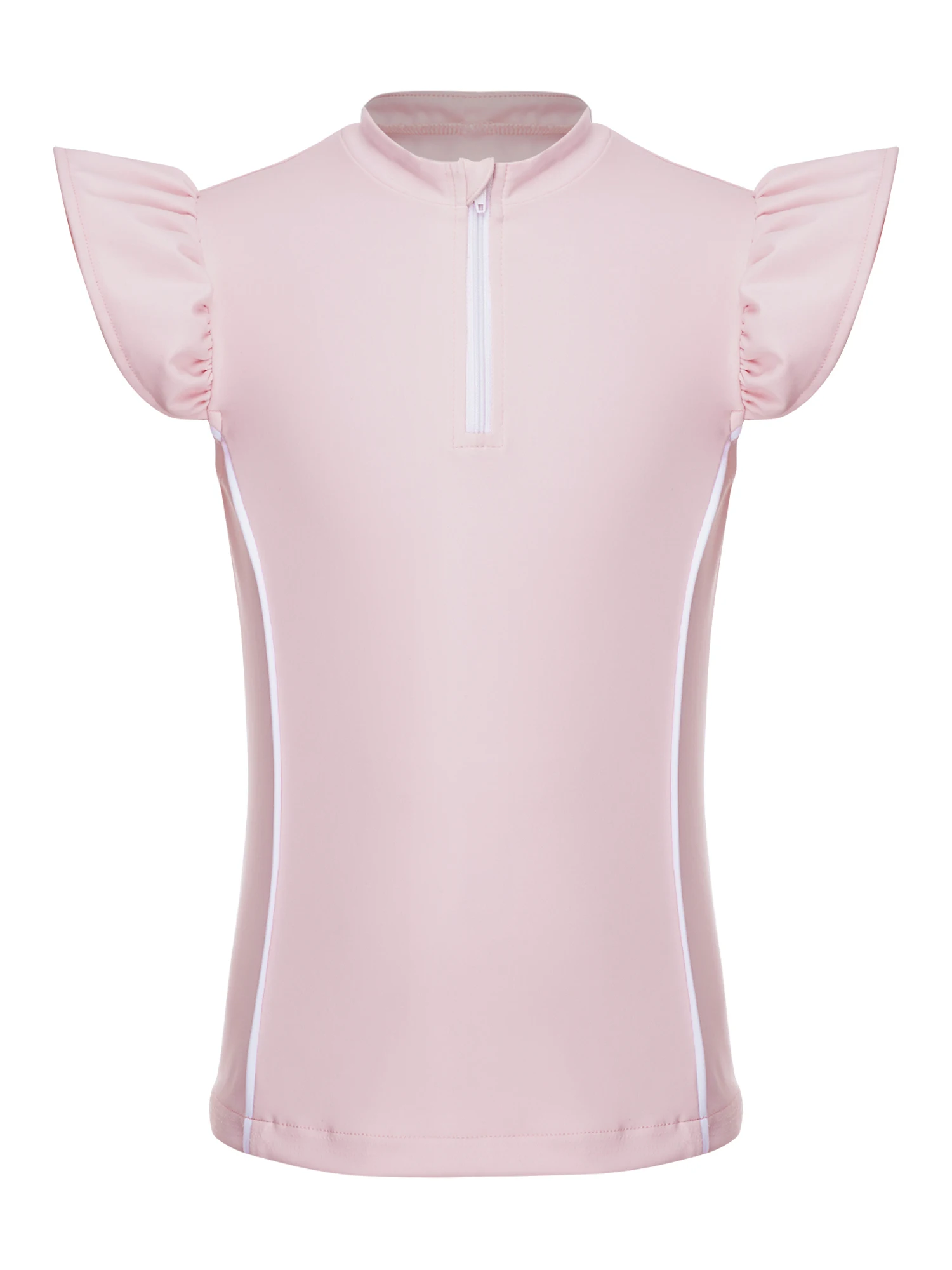 Kids Girls Horse Riding Outfit Zip-up Stand Collar Ruffled Sleeves Equestrian Top with Non-slip Full Seat Breeches Pants