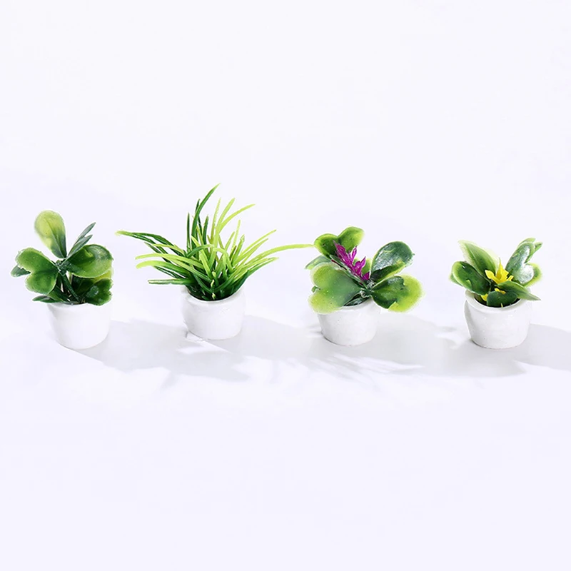 4Pcs 1:12 Dollhouse Miniature Mini Tree Potted For Green Plant In Pot Doll House Furniture Home Decor Simulation Potted Plants