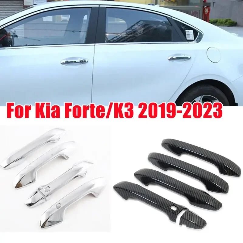 For LHD Kia Cerato Forte K3 2019-2022 Car Carbon Fiber Style Exterior Door Handle Moulding Cover Trim Sticker Decor Accessories