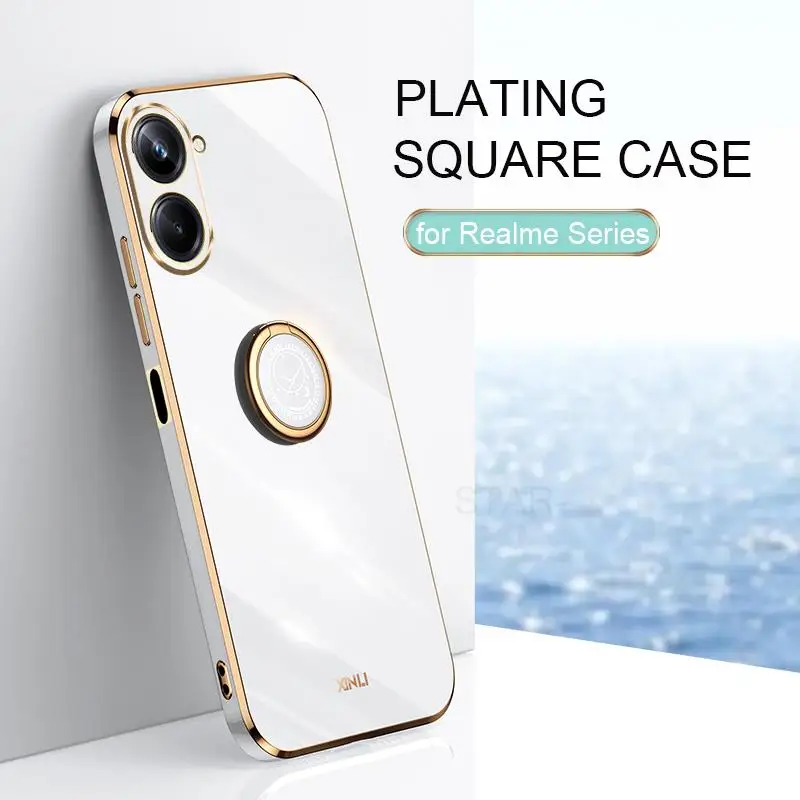 Luxury Ring Holder Plating Case For Oppo Realme 10 9 8 Pro Plus 5g 4g 8i 9i Gt Neo 2 3t Silicone Stand Back Cover Realme10 Funda