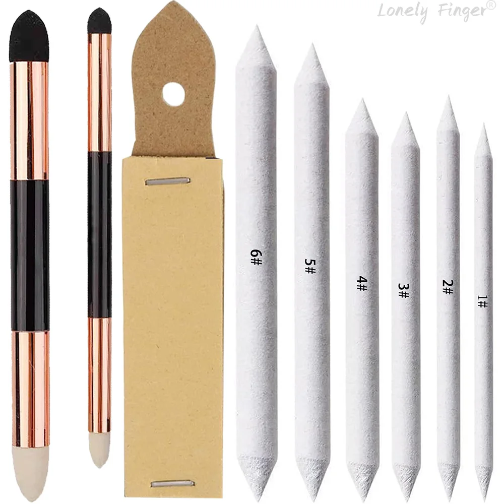 

9pcs Artist Blending Stump Set with Sandpaper Sharpener - Soft Tortillions for Drawing, Shading, Highlight Correction, Sketching