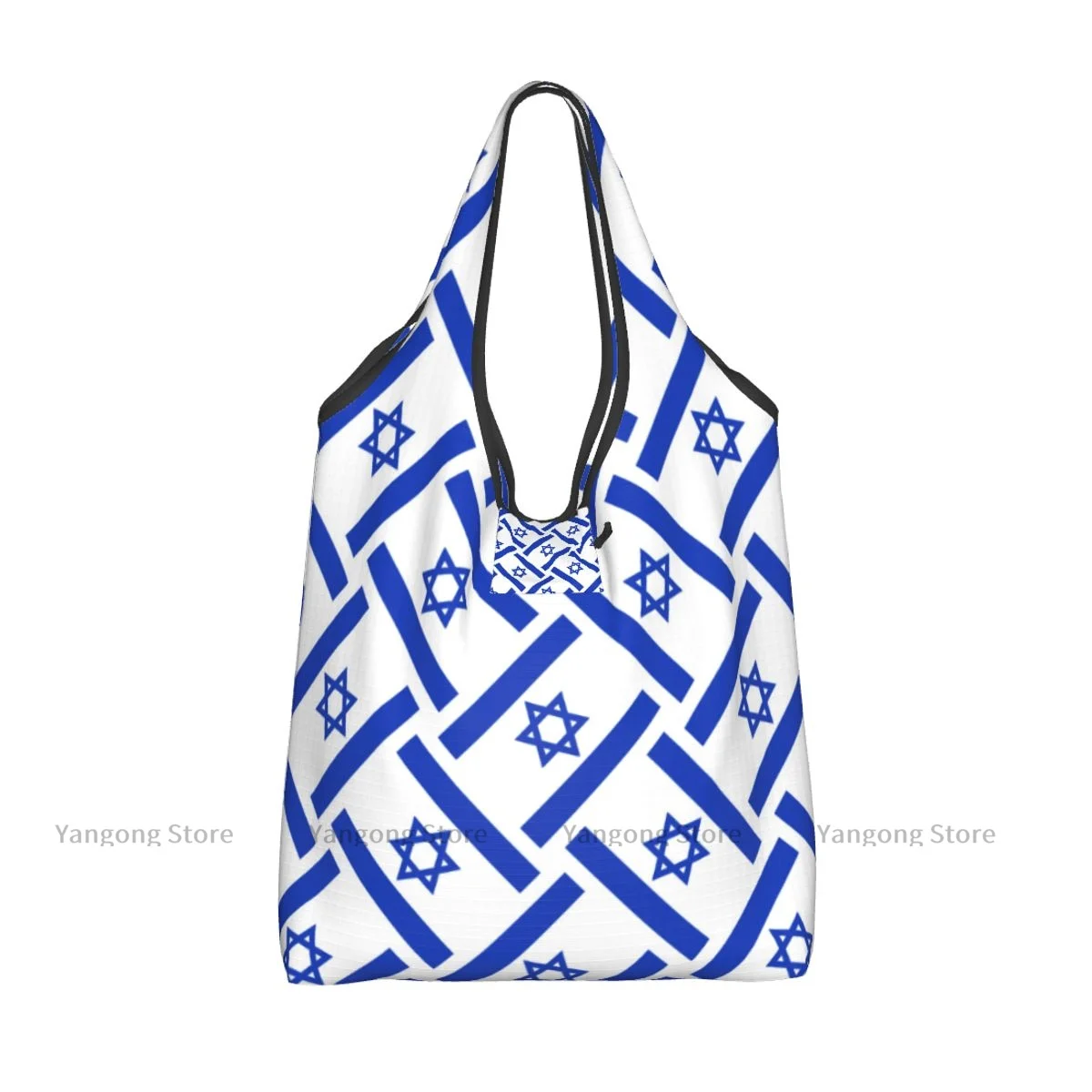 Folding Shopping Bag Israel Flag Print Reusable Portable Shoulder Handbag for Travel Grocery Pocket Tote