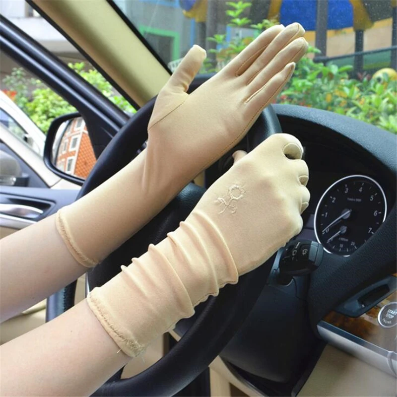 Lady Medium-long Thin Elastic Etiquette Gloves Summer Women Sunscreen Embroidered Gloves Driving Car Accessories