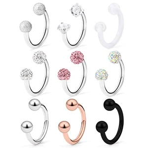 Anel de argola labial de aço cirúrgico ferradura cúbica de cristal, brinco de cartilagem, piercing Daith Septum, Barbell, 16G, 1 9Pcs 8 principais vendas aneis aço cirurgico - №5