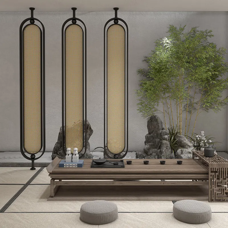 Rattan glass screen partition, living room entry shelter entrance, simple modern wabi-sabi tea room retro decoration 3
