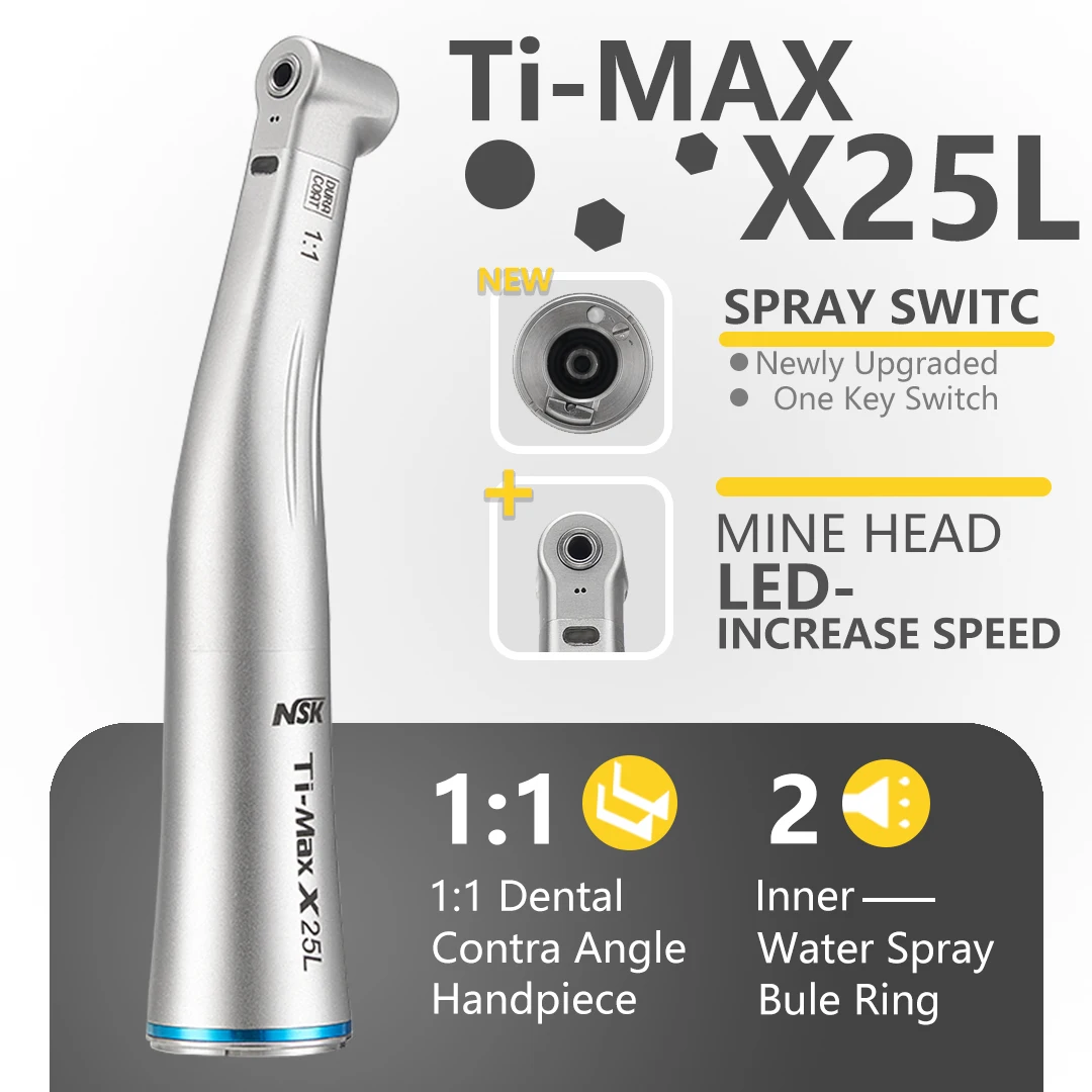 NSK Ti-MAX X25L Dental 1:1 Direct Drive Speed Fiber Optic Spray Air On/Off Switch Dentistry Low Speed Handpiece Fit E Type Motor