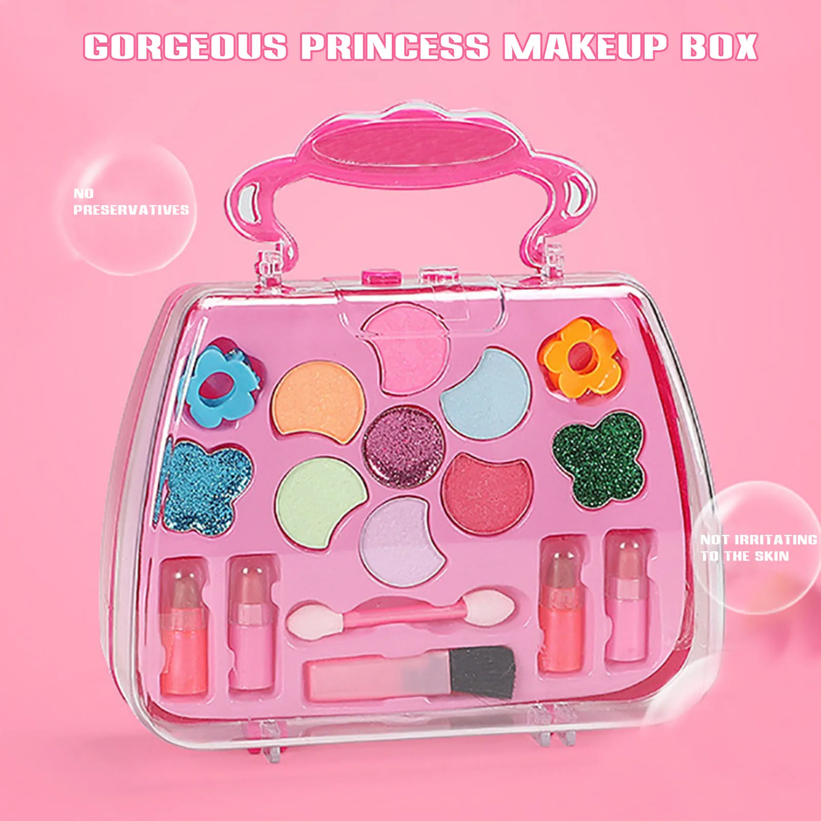 Little Girls Real Cosmetic Toys Set Washable Makeup Toy Set with Portable Makeup Box for Holiday Party Cosplay Supplies