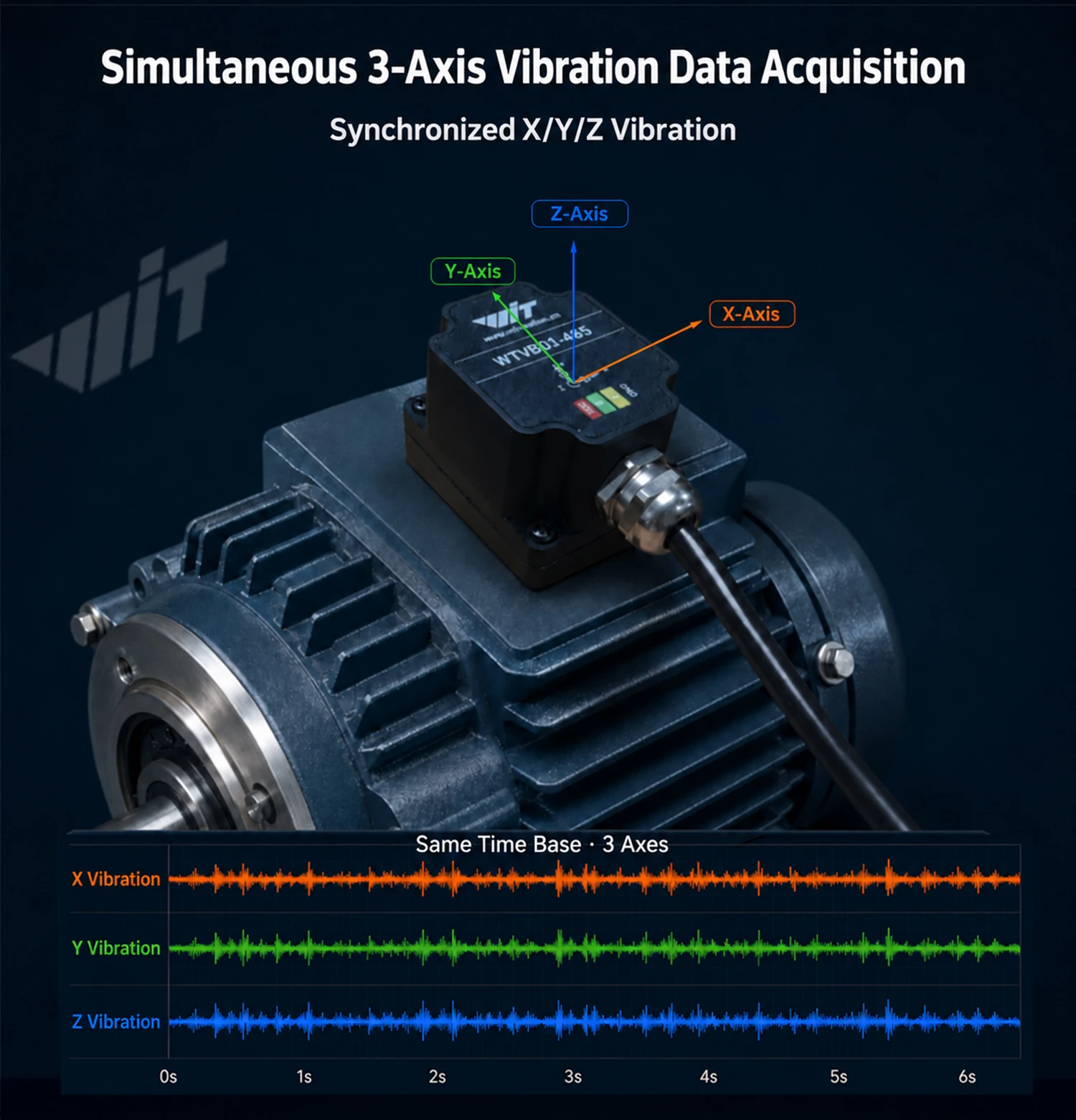 WitMotion WTVB01-485 Arduino Vibration Sensor,3axis IP68 Modbus Vibration Analyzer(Vibration Acceleration/Speed)for PLC & Python