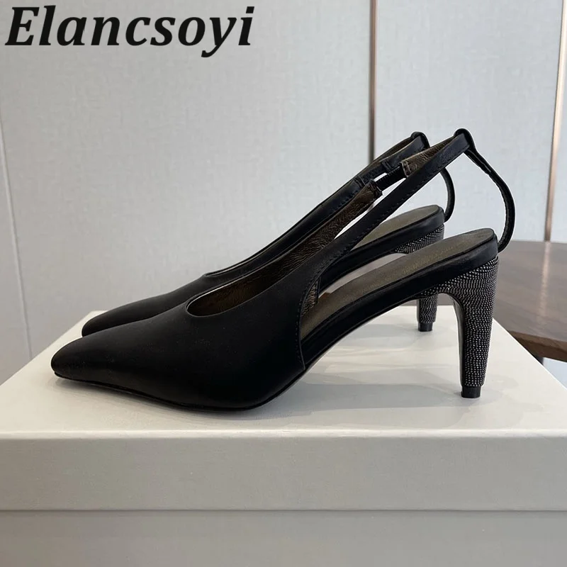 Sandalias Women Pumps String Bead Suede Square Toe Back Strap High Heels Sandals Summer Fashion Party Banquet Stiletto 2025