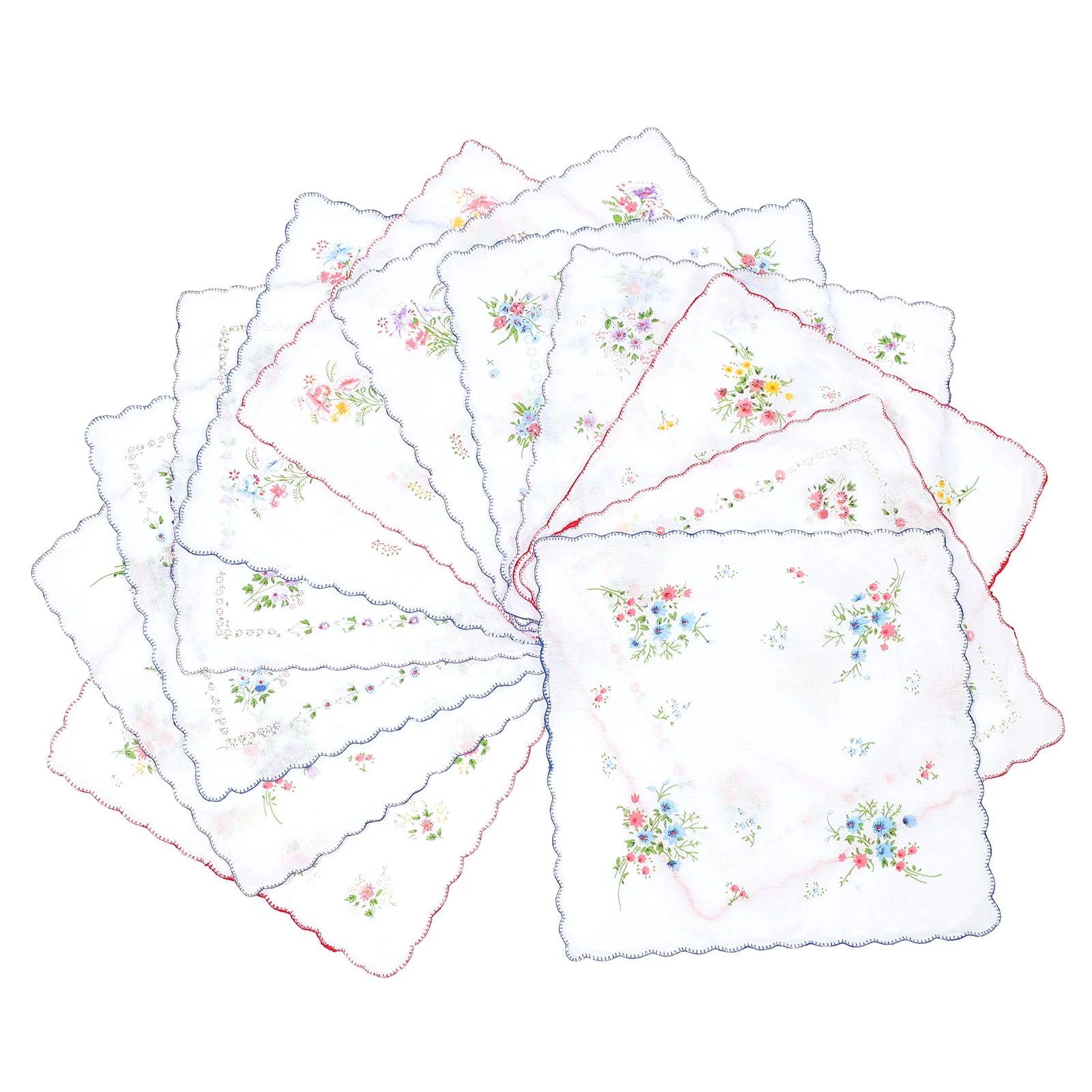 

12 Pcs Women's Handkerchief Floral Prints Ladies Handkerchiefs Clutch Purses for Flower Cotton