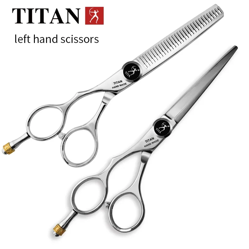 

TITAN professional barber cut left handle hair scissors cutting and thinning shear 6inch 440c japan stainless steel