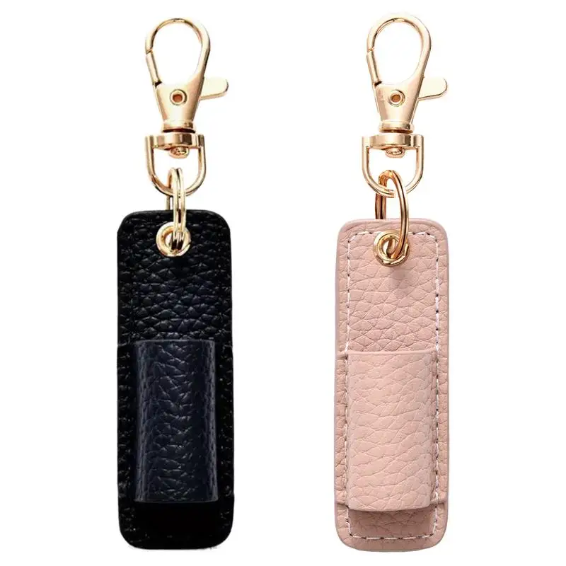 PU Pen Holder Retro Keychain Storage Sleeve Pouch Pen Protector Keyring For Badge Holder Or Neck Lanyard