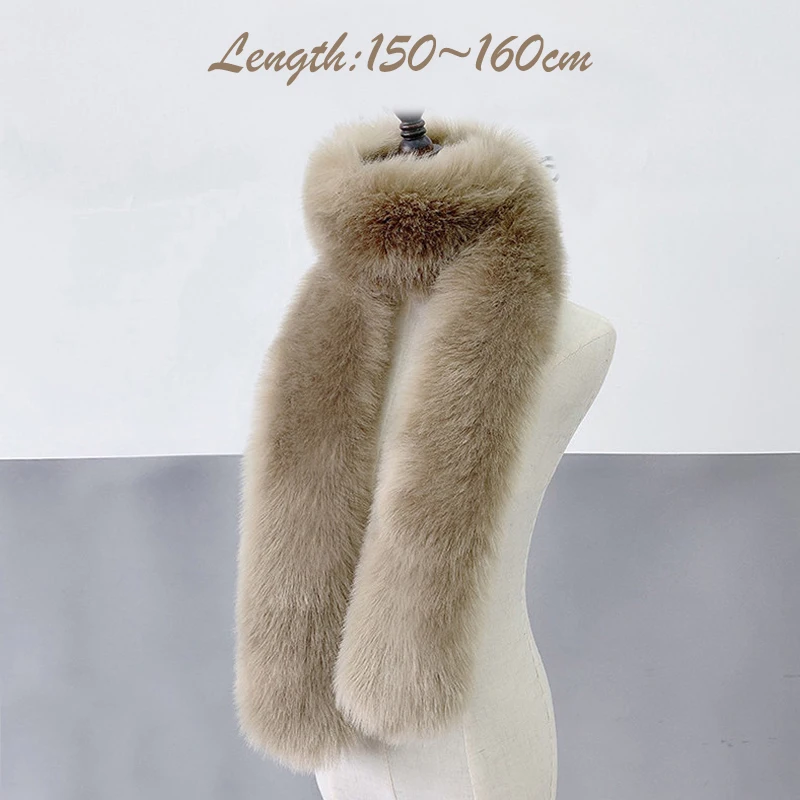 2024 Autumn Winter Women\'S Faux Fox Fur Long Scarf Lady\'S Winter Fashion Thicken Warm Scarf Shawl Pashmina Scarves And Wraps