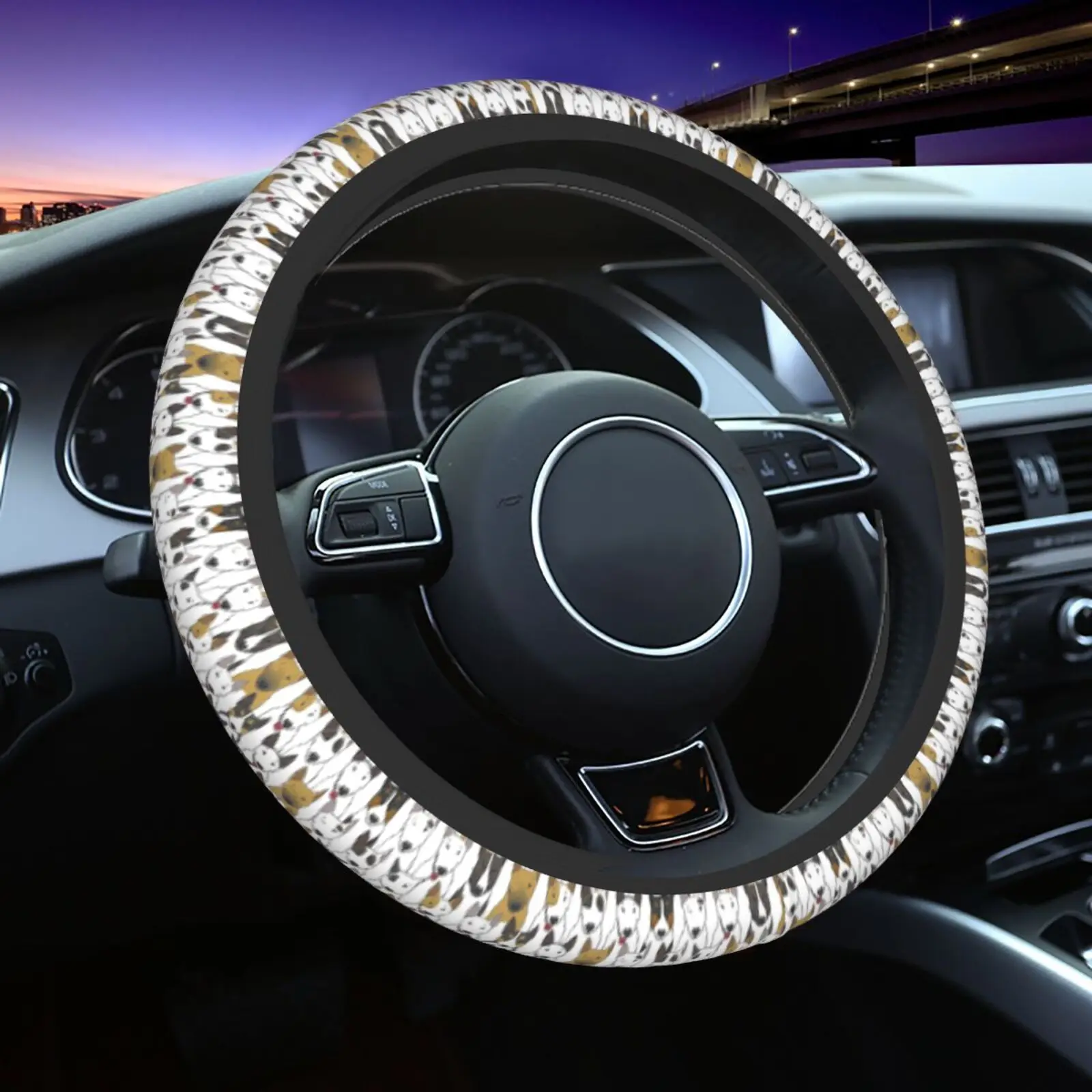 Cute English Bull Terrier Dog Pattern Car Steering Wheel Covers Anti-slip on The Steering Wheel Cover Auto Car Accessories