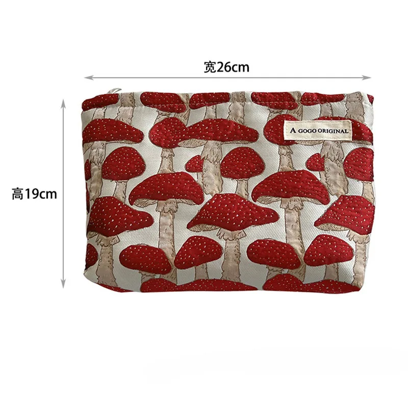 Canvas Cute Mushrooms Women Cosmetic Bags Literary and Artistic Interest Large Makeup Up Bags Student Small Zipper Pencil Case